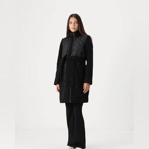 Mama Licious Black Quilted Belted Pea Coat